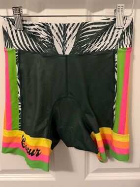 Couer Triathlon Cycling Yellow-Trim Athletic Shorts with Shammy